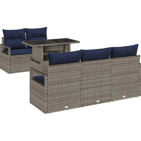Garden Sofa Set with Storage with Pillow 6 pcs Grey Poly Rattan vidaXL (1/5)