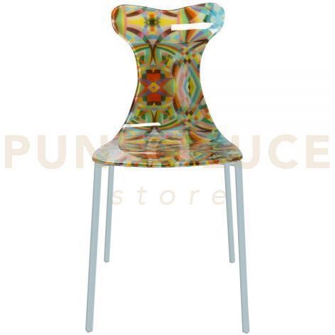 SEDIA VITTY IN CRISTALLO ACRILICO DECORATO E TAVGLIATO A LASER RAINBOW