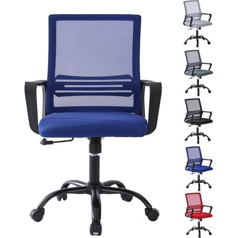 Adjustable Swivel Office Chair w/Padded Seat Cushion and Lumbar Support - MESH BLUE