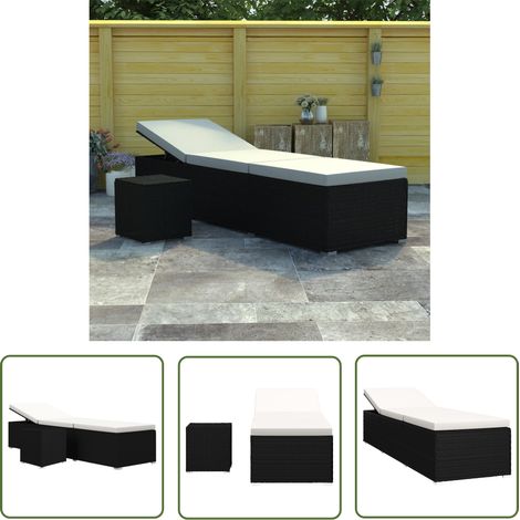 The Living Store Chaise longue avec coussin et table à thé rotin Blanc crème - Chaise Longue - Transat - Mobilier De Jardin - Salon De Jardin - Bain De Soleil (1/5)