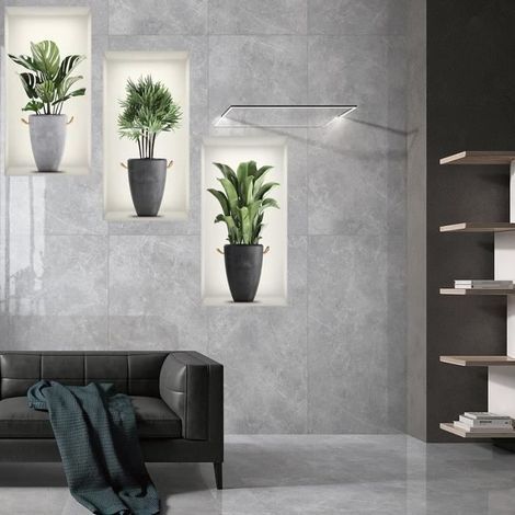 3D Plant Wall Sticker Set, 3D Vase Decals, Botanical Wall Decor for Bedroom and Living Spaces - 3 Pieces