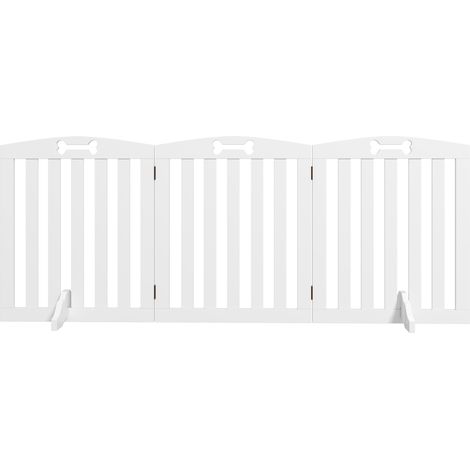 Cancello di sicurezza pieghevole per cani 3 pannelli 155 x 30 x 61 cm antiscivolo piedini di supporto elegante in MDF bianco 210007471