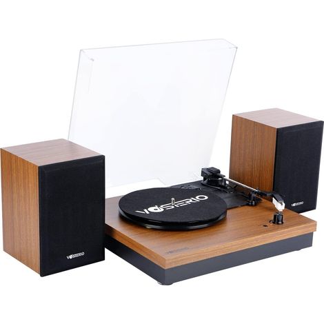 Platine Vinyle Bluetooth avec 2 Haut-parleurs stéréo, Bois Rétro Tourne Disque, 3 Vitesses de Lecture 33, 45 et 78 Tours, Sortie RCA, Aux-in (1/5)