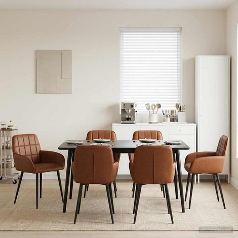 Lot de 6 chaises de salle à manger en simili cuir marron avec cadre en métal - PANGIVO (1/5)