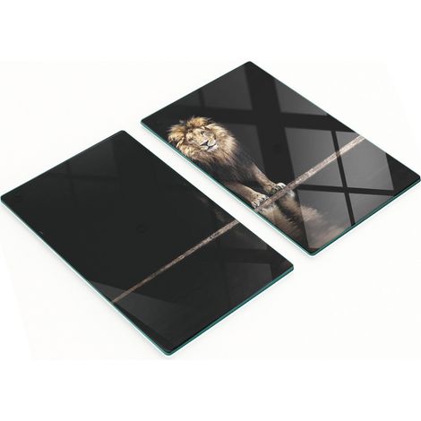 Tablas de cocina de vidrio duraderas y elegantes con estampado de retrato de le贸n, 2 x 30 x 52 cm.