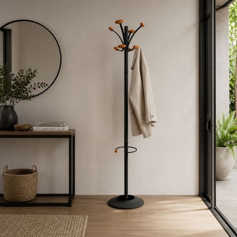 Appendiabiti Da Terra In Metallo Lilly  Nero ed accessori legno