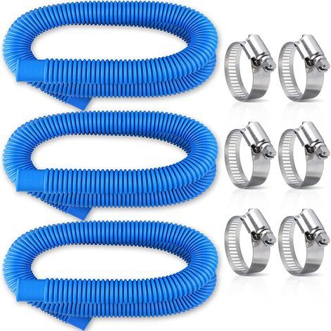 Manguera para limpiafondos de piscina, manguera de 2 terminales para limpiafondos de piscina, manguera azul de 32 mm con abrazaderas, compatible con In-tex 607 637 (3 juegos) (1/5)
