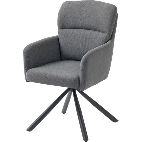 Chaise de salle à avec rembourrage épais pliable grise pour salon manger rembourrée, cuisine épais, accoudoirs, pieds métal, (1/5)
