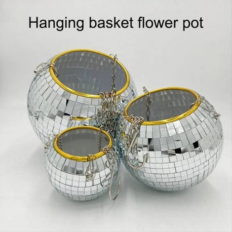 Boule Disco Pot de Fleur Rond Panier Suspendu Miroir en Plastique Pot de Plantation de Plantes Pot de Fleur Succulente 10Cm (1/5)