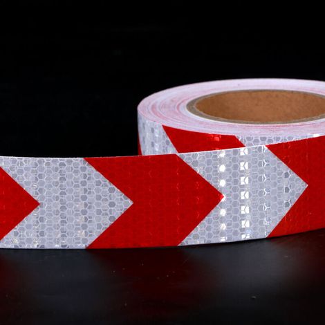 25m x 5cm Reflective Warning Tape, Reflective Safety Tape for Directional Arrows, Warning Signs, High Visibility, High Brightness, Red and White Arrow (1/5)