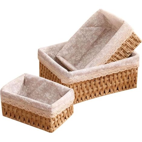 Lot de 3 Paniers Rangement Panier Tressé Rangement Idéaux pour Salle de Bain, Table à Langer, Ranger Télécommandes & Cosmétiques(Jaune) (1/5)