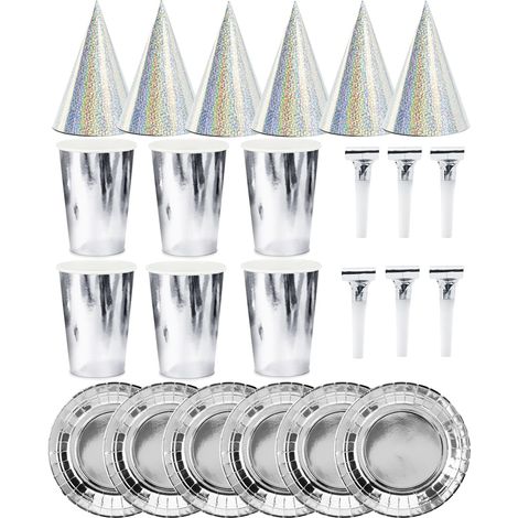 Set aus Tassen, Tellern, Hüten, Silber