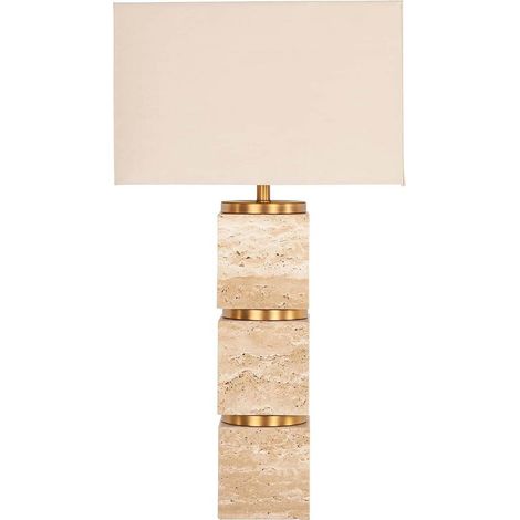 Lampe de table beige en travertin et fer style contemporain - Beige travertin et doré chaleureux (1/5)