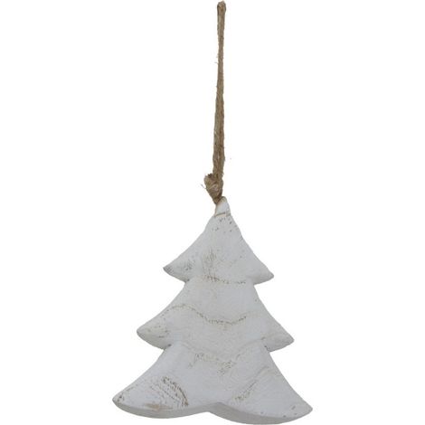 Whitewashed Rustic Hanging Tree - Wood - L5 x W12 x H14 cm - White