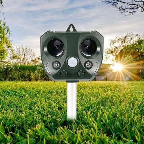 Répulsif à Ultrasons étanche pour Chat, Alimenté par l'énergie Solaire& USB, IP66 Etanche Répulsif à Renards, Repulsif Chien, Les Oiseaux, Épouvantail Chat et Chien (1/5)