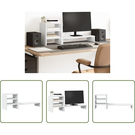 Schreibtisch Organizer -  Monitorständer mit Schreibtisch-Organizer Weiß Holzwerkstoff (1/5)