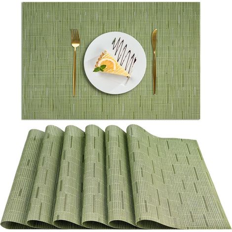 Set mit 6 waschbaren, rutschfesten und hitzebeständigen PVC-Tischsets, leicht zu reinigen und zu verstauen, für Küche, Esszimmer, Restaurant, 30 x 45 cm (grün)
