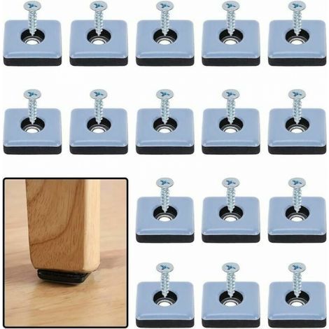 Patins Meubles Lourds Patins Téflon Auto-adhésif Carré avec vis Anti-vibration Paatins Glisseurs pour Meubles Bleu/Black Dérapage Super planeurs (16 Pièces 25mm x 25mm) (1/5)