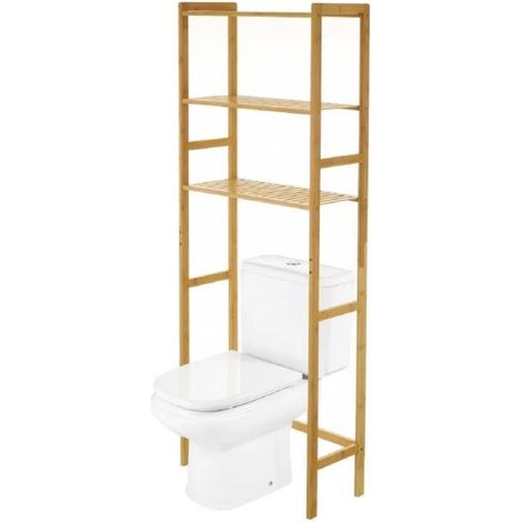 Meuble de rangement au-dessus des toilettes - JUANIO - 60x25x161 cm - 3 tablettes - Bambou naturel (1/4)