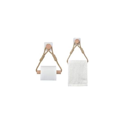 2er-Set Toilettenpapierhalter ohne Bohren – Juteseil und Massivholz – Selbstklebender Badezimmerhalter – Vintage- und Industrie-Dekor – Crezuo