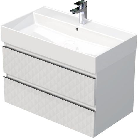 Cube Way 80x47,5x46 cm meuble de salle de bain suspendu 2 tiroirs avec lavabo en céramique, blanc mat (CUBE3D46802ZBSAT)