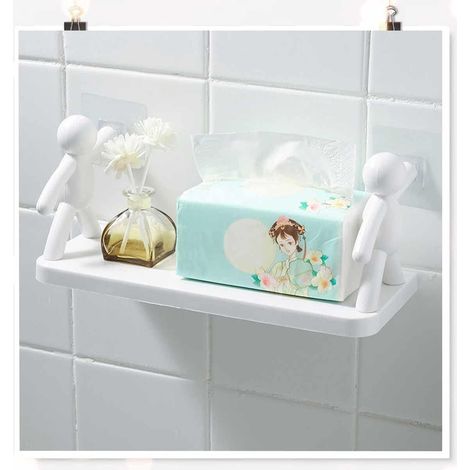 Étagère Murale Plastique Flottante Salle Bain - Rangement Maquillage Organiseur à Épices sans Percer Stockage Mural Bibliothèque Murale Présentoir Étagères Flottantes Support de Rangement, Blanc 2pc (1/4)