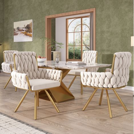 Set di 4 sedie da pranzo 55x50x87 cm in velluto beige girevoli FloraGrace (1/5)