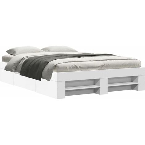 vidaXL Cadre de lit sans matelas blanc 140x190 cm bois d'ingénierie (1/6)
