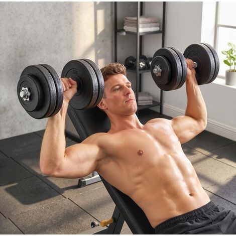 Juego de mancuernas ajustables 50 kg, con discos de plástico, cierres de estrella, negro (1/5)