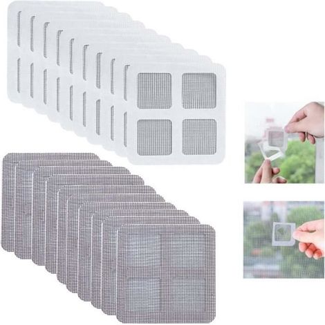 Patch de réparation de moustiquaire - FOLAYA - 20pcs - Fixation auto agrippante - Fibre de verre - Gris (1/4)
