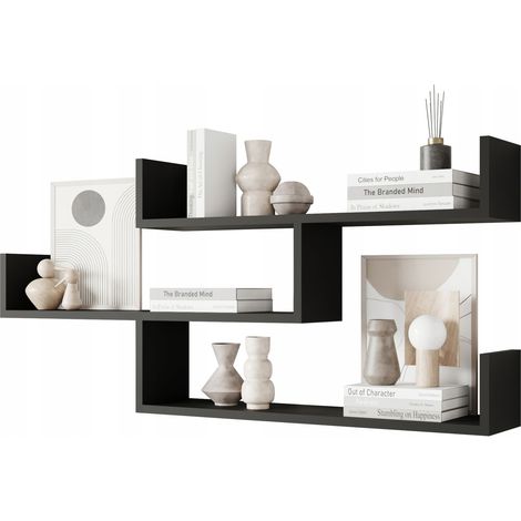 Étagère suspendue à trois niveaux, étagère murale moderne pour salon, 119 cm, noire (1/5)