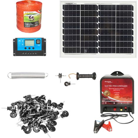 Kit completo per recinzione elettrica 12V, 14 Joule, lunghezza filo 1000m con pannello solare 20W e 100 isolatori Breckner Germany (1/5)