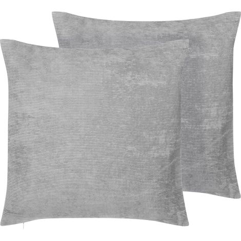 Conjunto de 2 cojines decorativos de pana gris 45 x 45 cm a rayas decoración moderna Nolana