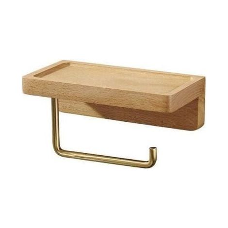 Portarotolo di carta igienica in legno massello di faggio – Doppia installazione: autoadesivo o a parete – Angoli arrotondati – Portarotolo decorativo per bagno/cucina (1/5)
