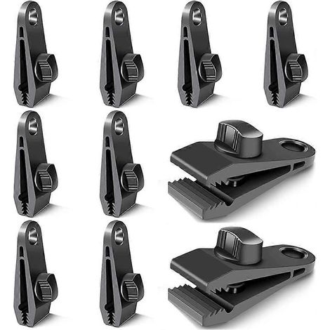 Lot de 10 pinces de fermeture pour rideaux, bâches, fixation de bâches, pour tentes, camping, protection solaire, coupe-vent, accessoires (noir) (1/5)