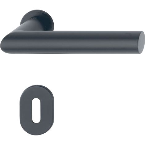 Hoppe Drückergarnitur Amsterdam - Türgriff mit selbstklebender Rosette oval BB für Türstärke 40-50mm, Edelstahl schwarz matt