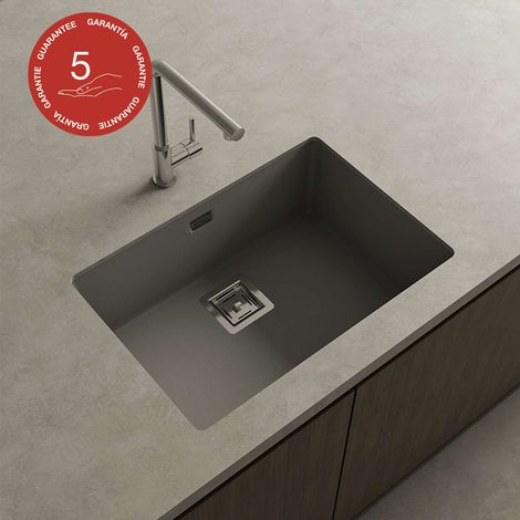 Cuve sous plan POALGI, ZIE 182, Granit, Gris Ash, 65 cm, 1 bac (1/4)