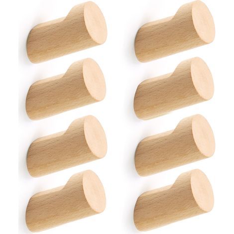 Ein Set aus 8 Wandhaken aus Holz, geeignet zum Aufhängen von Mänteln, Rucksäcken, Badetüchern usw. (Naturfarbe) (1/5)