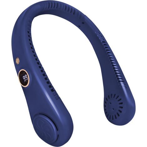 Ventilateur de cou portable, rechargeable par USB, 5 vitesses, sans pales, flux d'air à 360°, pour hommes et femmes (bleu) (1/5)