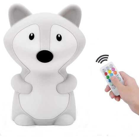 Veilleuse rechargeable en silicone souple en forme d'animal, ajustez la luminosité et 9 couleurs via le contrôle tactile et la télécommande, convient aux enfant/adultes (grande Renard) (1/5)