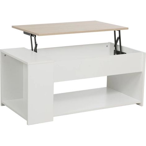 Jasmine Beistelltisch 100x50x45 cm in Weiß mit natürlichem Holzlook