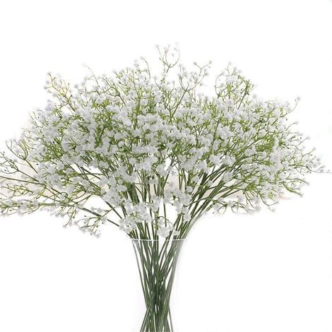 Lot de 10 tiges flexibles de gypsophile artificiel, 63 cm pour décorations de mariage, centre de table et ornements intérieurs ou extérieurs, couleur blanche. (1/5)