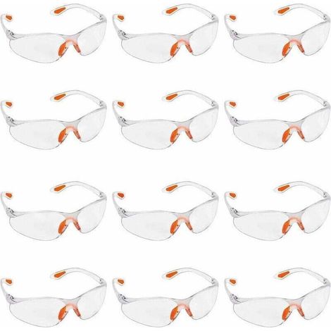 Lot de 12 Lunettes de Sécurité Transparentes - Lunettes de Protection avec Verres en Plastique, Pont-de-Nez et Embouts de Branches en Caoutchouc pour Plus de Confort - Lunette Transparente PPE (1/5)