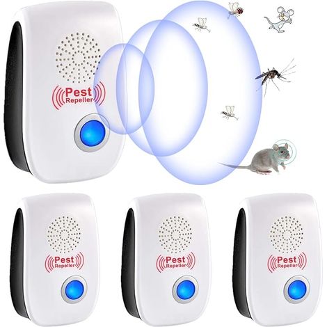 Confezione da 4 repellenti a ultrasuoni - Repellente a ultrasuoni e controllo dei parassiti - Repellente elettronico per topi, ratti, zanzare, scarafaggi, ragni, mosche (1/5)