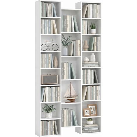 HOMCOM Tall Bookshelf with 21 Compartments and 10 Adjustable Shelves, White (1/5)