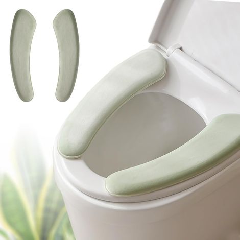 Housse de siège WC épaisse - 1 pièce - Velours et éponge - Fixation velcro sans résidu - Confort hiver pour salle de bain - 38,1x10,9 cm Vert (1/5)