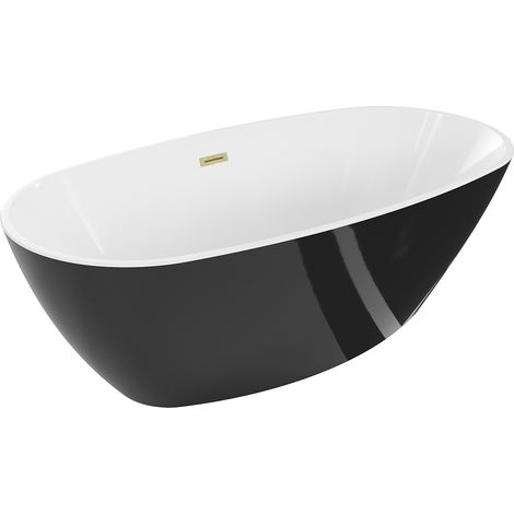 Mexen Eris bañera exenta 180 x 80 cm, blanca/negra, rebosadero dorado cepillado - 53441808075-55 (1/5)
