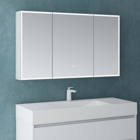 Mai & Mai Spiegelschrank Bad mit LED Beleuchtung Badezimmerschrank Hängeschrank Badezimmerspiegel BxTxH 120x15x70 cm Weiß matt Spiegelschrank-04