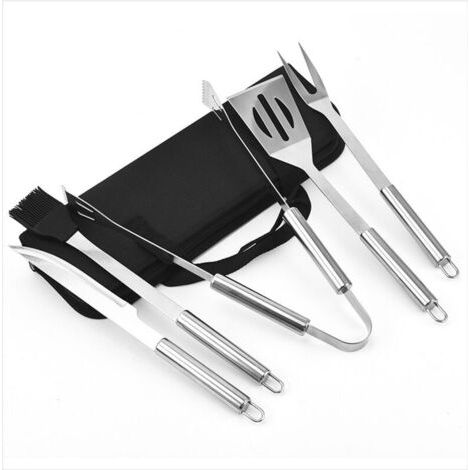 Ensemble de 5 couverts de barbecue en acier inoxydable avec pochette, spatule, pince et fourchette, accessoires Dump Barbecue Cooki - AquaForge (1/3)