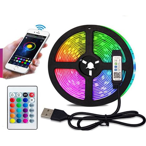 Striscia LED RGB da 5 m per camera da letto, luce decorativa con telecomando APP Bluetooth, luce multicolore da favola, dimmerabile con musica, adatta per casa, soggiorno e cucina